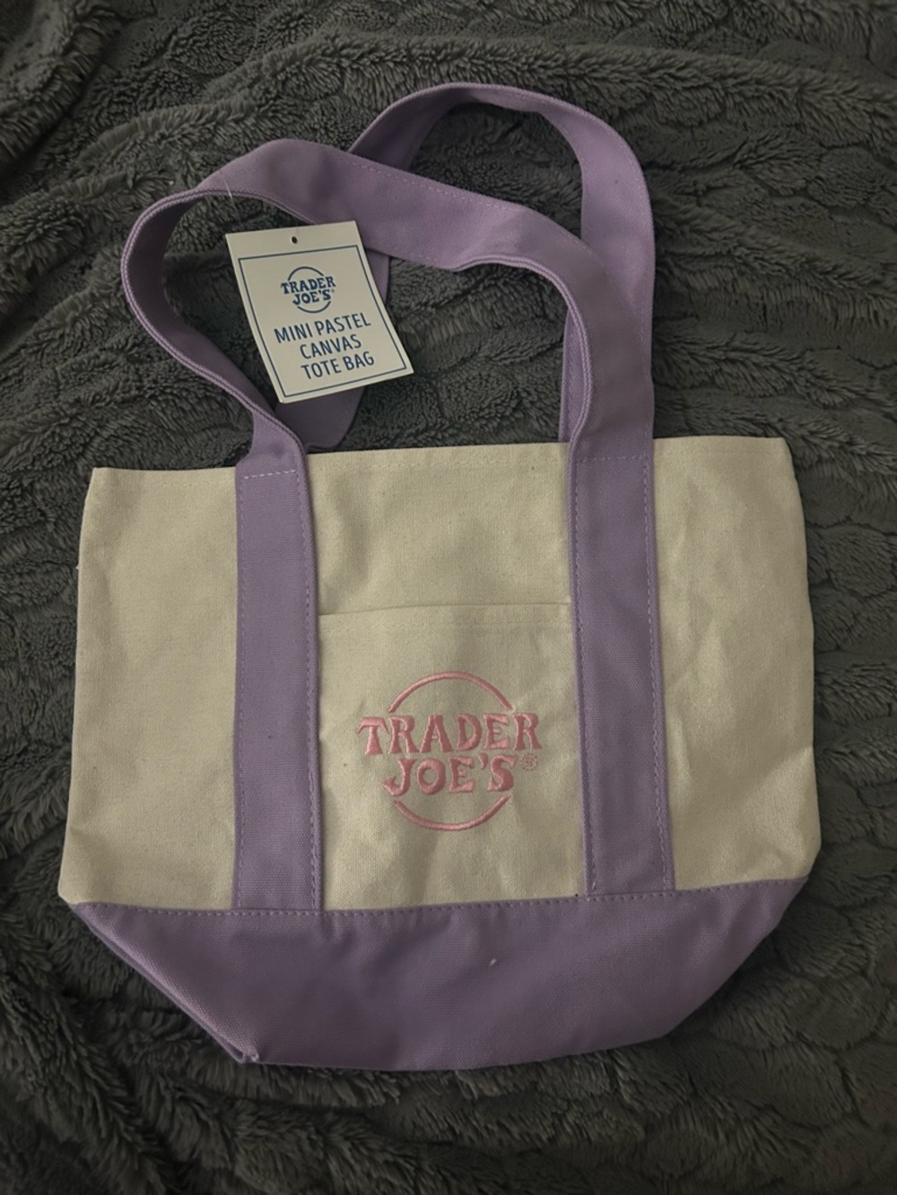 NWT Trader Joe’s Mini Pastel Canvas Tote Bag in Lavender